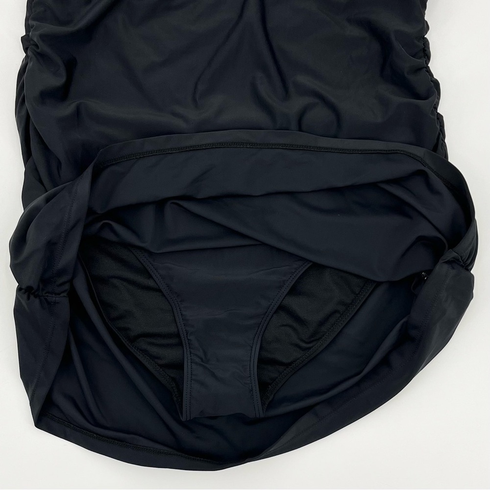 NWT Nicole Miller Black Bandeau Swim Dress w/Shirring Bathing Suit Swimsuit - Picture 6 of 14